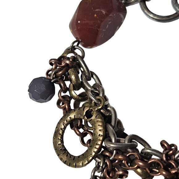 Handcrafted Mixed Metal Chunky Charm Bracelet Live Hope Heart Pendants - Picture 4 of 7